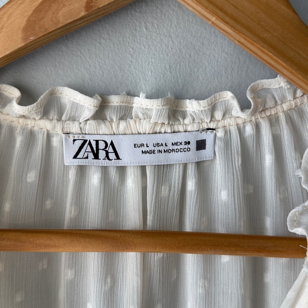 Zara Swiss Dot Sheer Button Down Blouse - Picture 9 of 11
